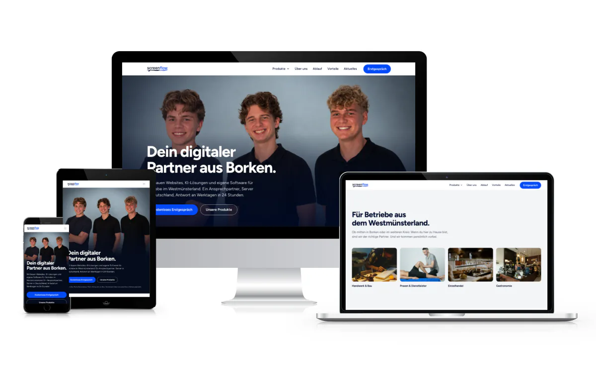 Laptop mit der Startseite von screenflow.